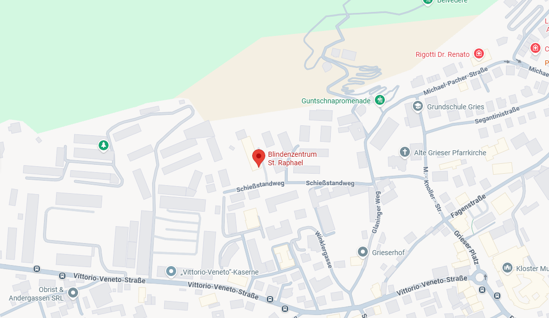 Eine Karte zeigt den Standort des Blindenzentrums St. Raphael.