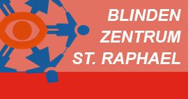Logo des Blinden Zentrums St. Raphael mit stilisierten Figuren und einem Auge.